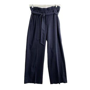 BODEN Women Pants Size 8 Blue Wool Blend High Rise Ruffle Wide Leg 16-11
